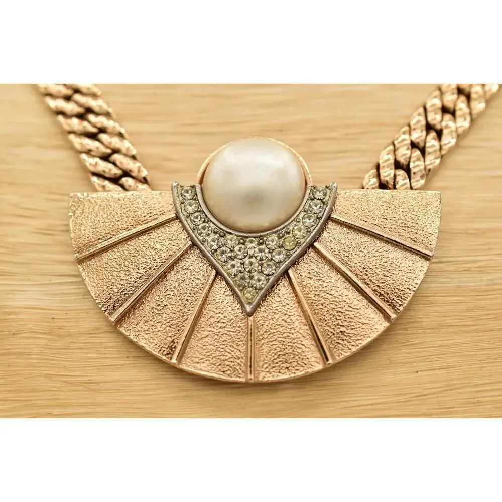Park Lane Vintage Collar Necklace Chain Brushed Gold Heavy Chunky Signed BinA17